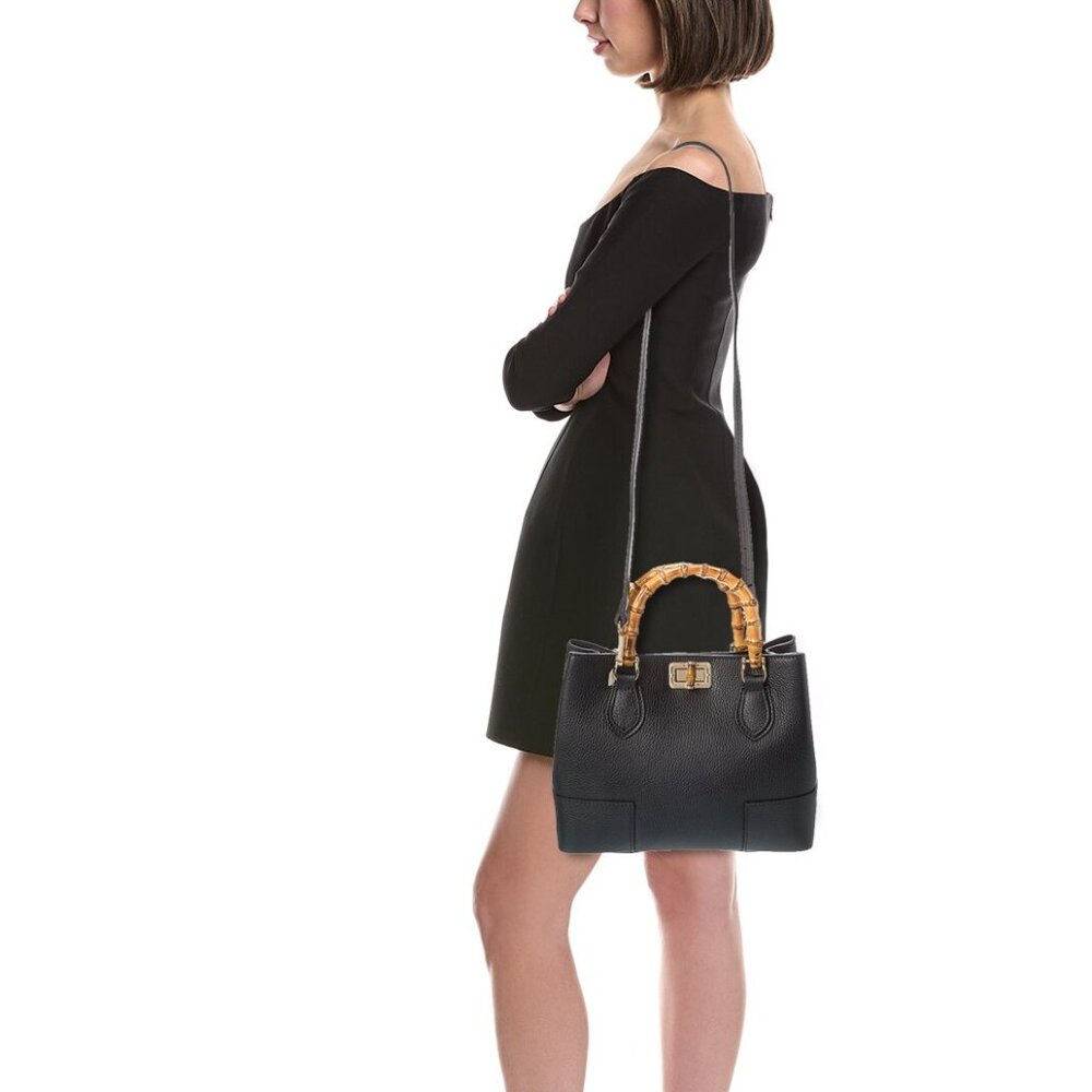 Persaman New York Sienna16 Bamboo Black Leather Tote Bag - Picture 4 of 4